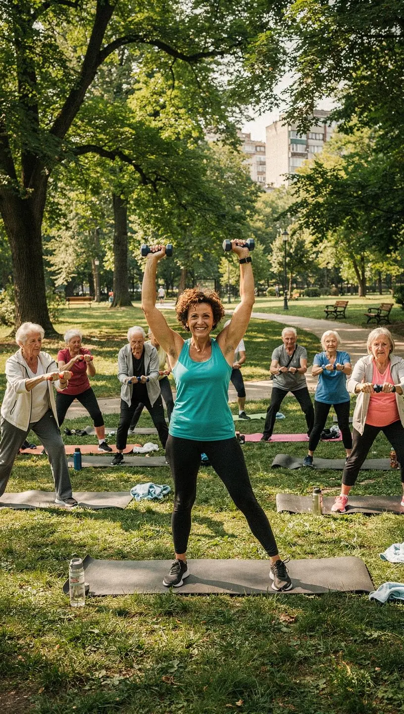 Старши дама, която практикува разтягане в уютен домашен интериор.